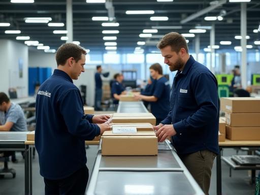 SwiftParcel operations hub in London with staff sorting packages